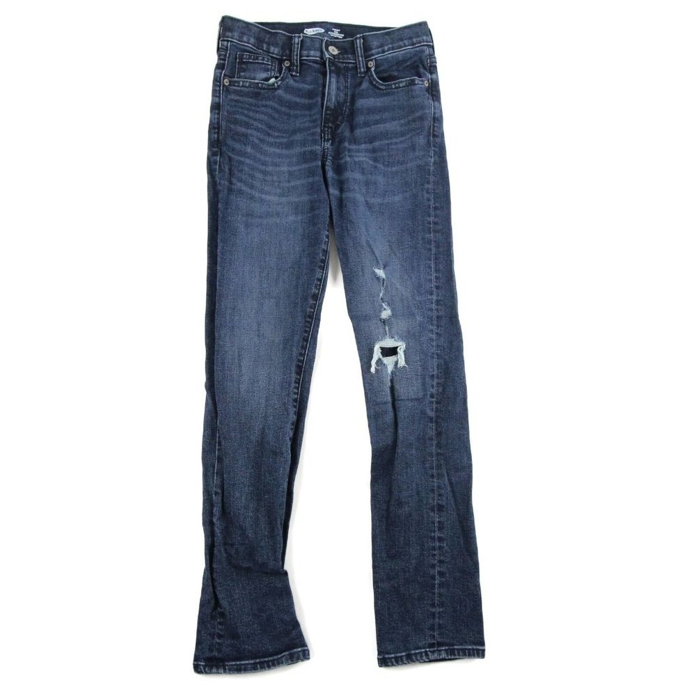 Old Navy Womens Karate Slim Jeans Dark Distressed Denim Cotton Blend Size 14